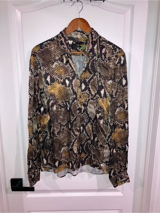 Simons Tops - Le 31 Simons Brown Snake Print Button Up Shirt - size XXL